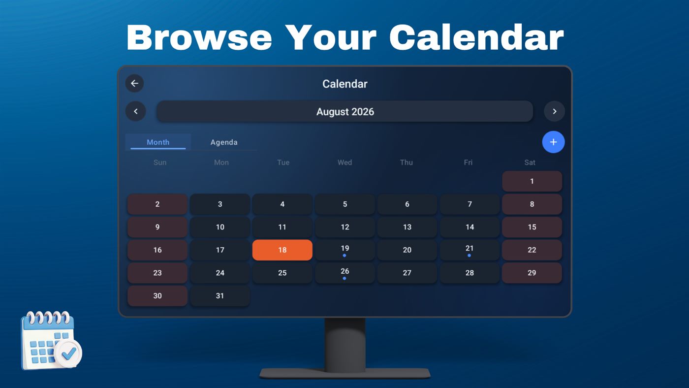 Month view of the local calendar