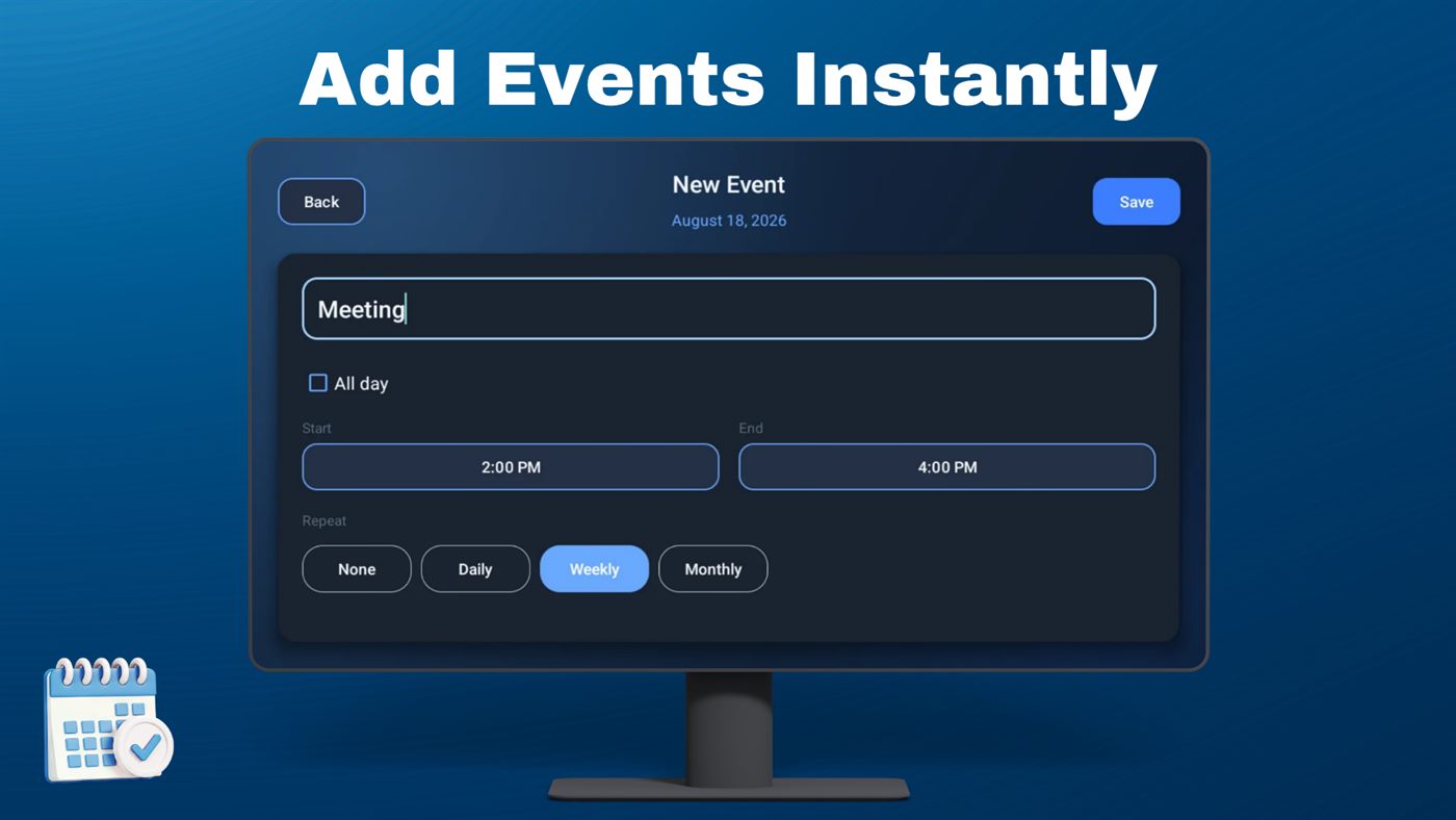 New event screen