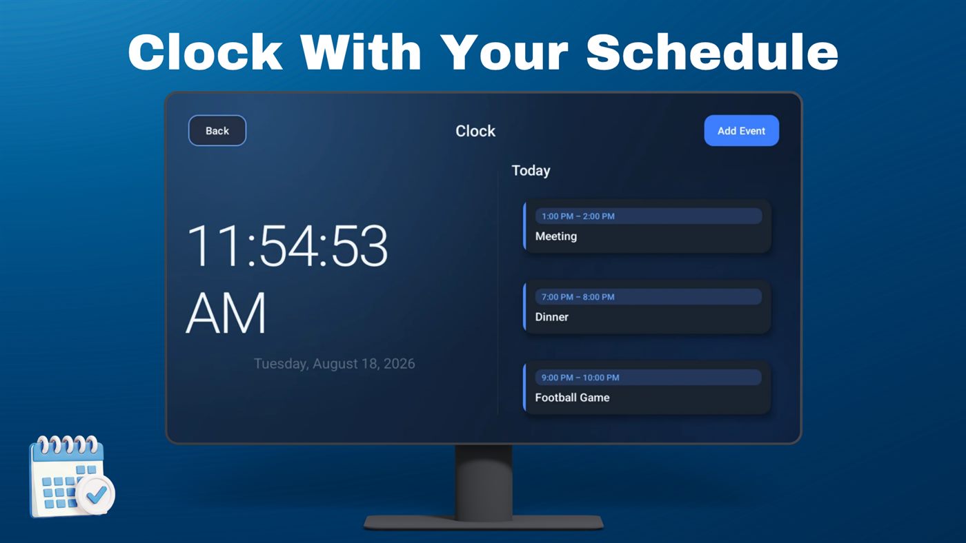 Clock screen with today's events