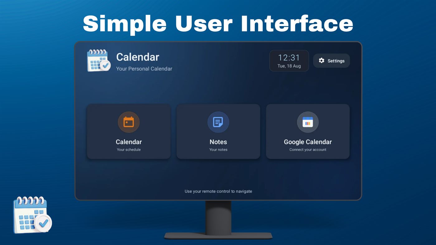 Home screen with Calendar, Notes, and Google Calendar cards